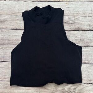 Alo Black Cropped Sleeveless Ribbed Mockneck Women's Sports Bra
